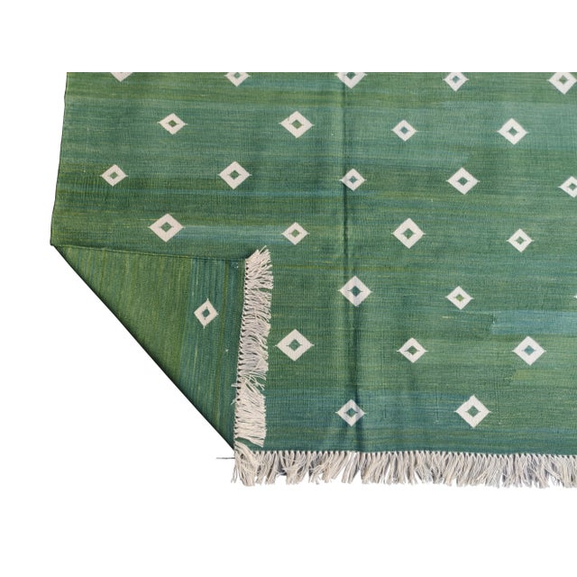 Casa Cosima Handmade Cotton Diamond Rug, Green And White 8'x10' For Sale - Image 4 of 6
