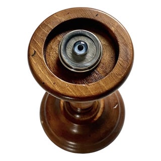 Sterling Silver Evil Eye Brooch Pin Amulet Wood Display Pedestal (Cabinet of Curiosities) For Sale