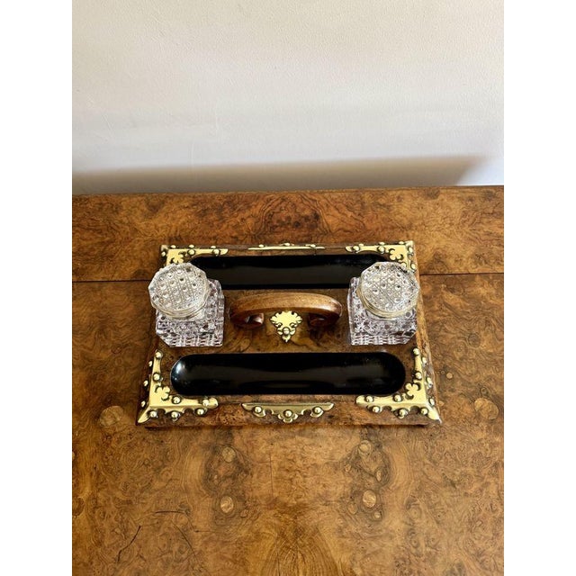 Mid 19th Century Antique Victorian Burr Walnut and Brass Mounted Double Sided Desk Set, 1860, Set of 3 For Sale - Image 5 of 8