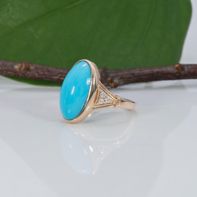 5.5Ct Sleeping Beauty Turquoise Ring With Earth Mined Diamonds in Solid 14k Gold, Size 6.75 For Sale In Columbus - Image 6 of 9