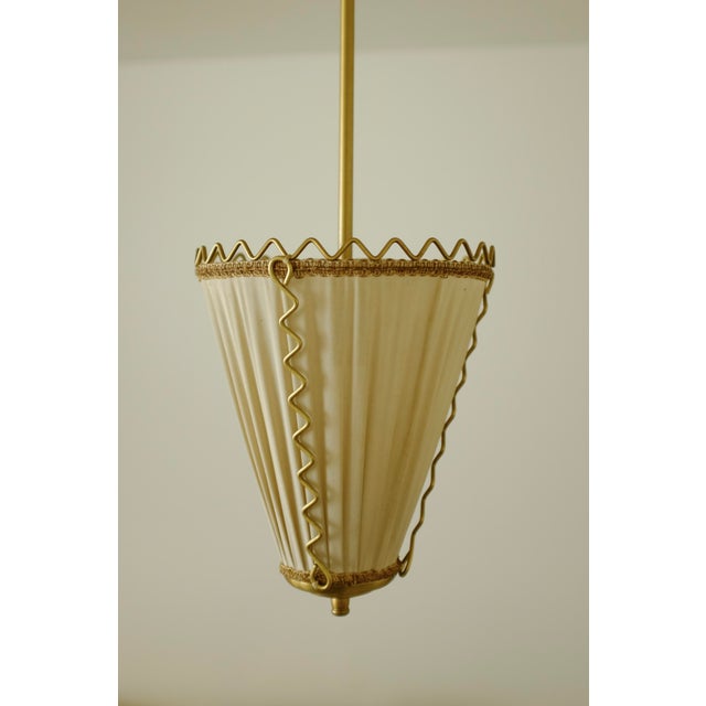 Mid-Century Modern 1950s Brass and Silk Pendant For Sale - Image 3 of 10