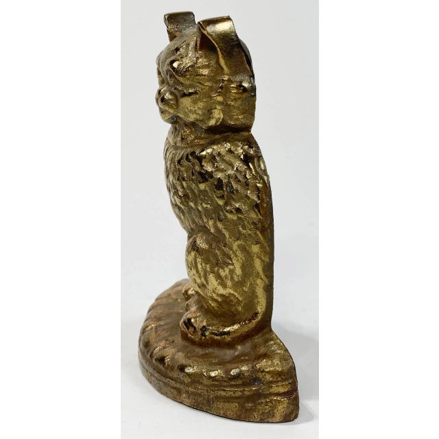 Figurative Vintage Cast Brass Cat With Ribbon Collar Doorstop For Sale - Image 3 of 5