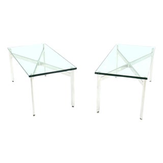 Pair of Rectangular Crome X Base 3/4" Glass Tops Coffee Side End Tables Stands For Sale