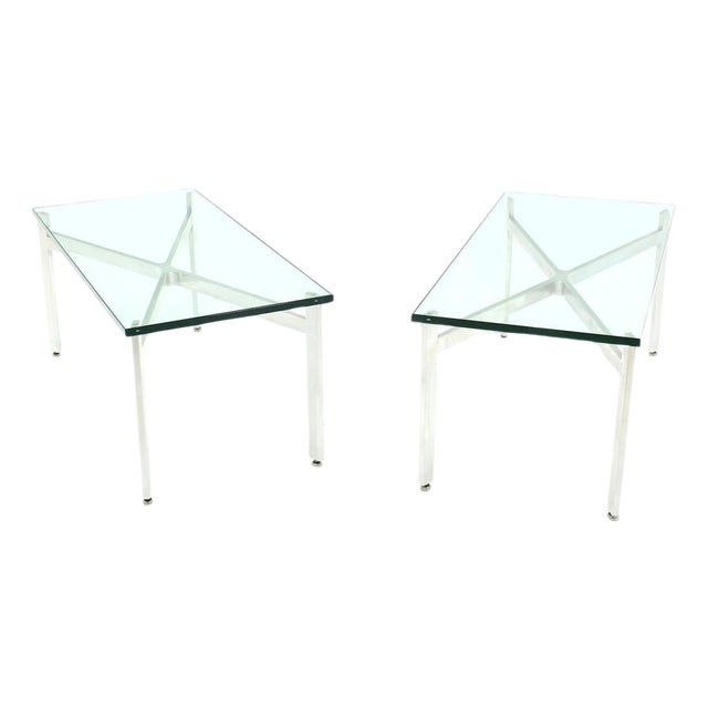 Pair of Rectangular Crome X Base 3/4" Glass Tops Coffee Side End Tables Stands For Sale