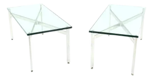 Pair of Rectangular Crome X Base 3/4" Glass Tops Coffee Side End Tables Stands