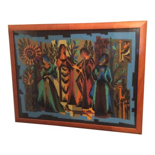 Mid Century Figurative Needlepoint Art For Sale