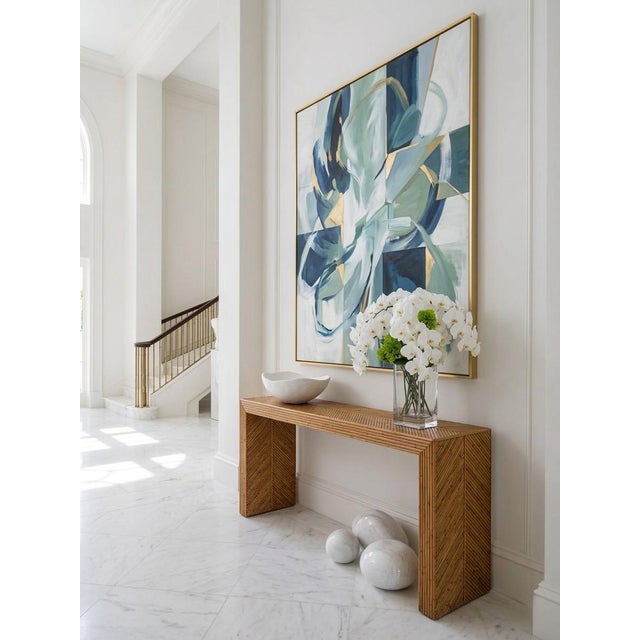 2000 - 2009 Vintage Pencil Rattan Chevron Waterfall Console Table For Sale - Image 5 of 11