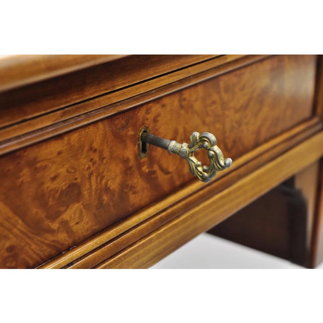 Vintage French Louis XVI Style Burl Walnut Tooled Leather Top Writing Desk For Sale - Image 12 of 18
