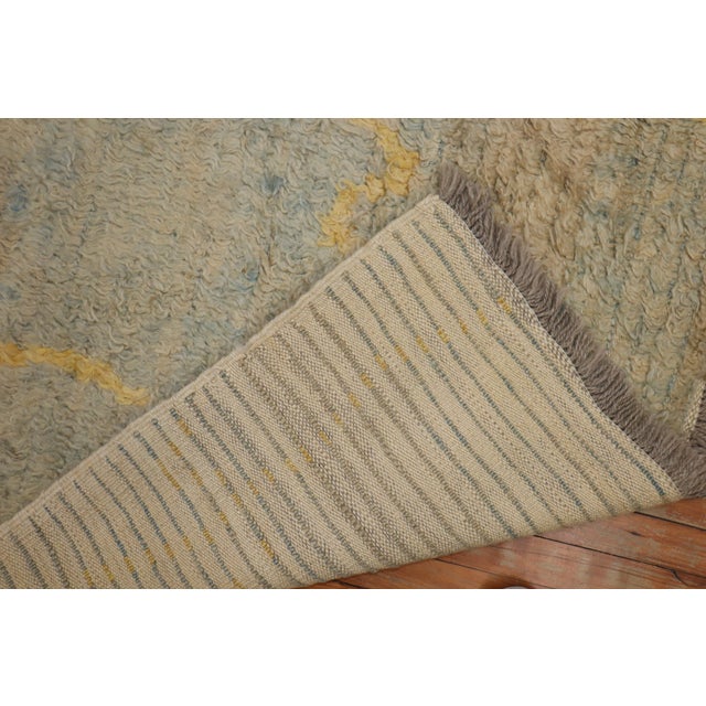 Mid-Century Modern Soft Blue Yellow Turkish Shag Gallery Size Rug For Sale - Image 3 of 6