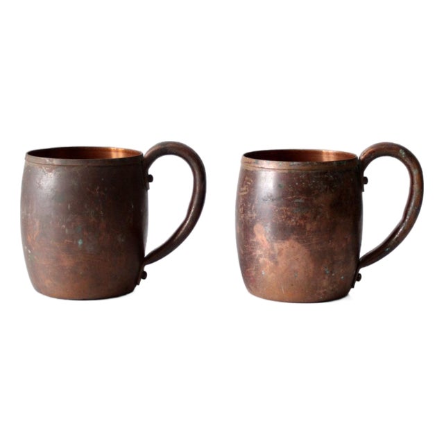 Vintage Copper Mugs With Handles Pair For Sale