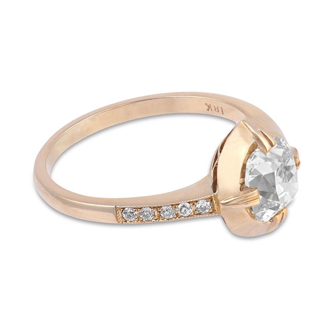 Mid 20th Century Vintage Gia 1.03 Carat Old Mine Cut Diamond 18k White Gold Ring, Size 6 For Sale - Image 5 of 7