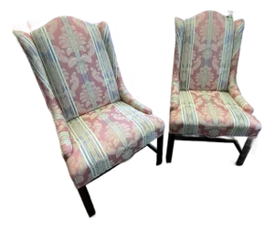 20th Century Chippendale Style Upholstered Chairs, Pair