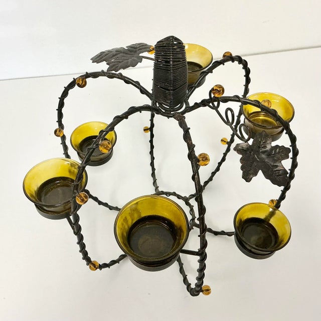 1980s Vintage Brutalist Boho Chic Metal Votive Candle Holder Pumpkin, Thanksgiving & Halloween For Sale - Image 9 of 10