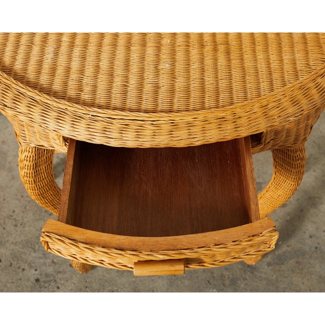 French Midcentury Organic Modern Wicker Demilune Console For Sale - Image 9 of 12