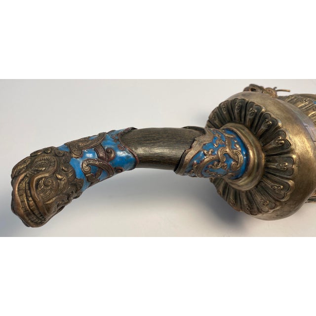 Antique Tibetan Ritual Dagger With Silver, Turquoise Blue Enamel and Dragon For Sale - Image 9 of 18