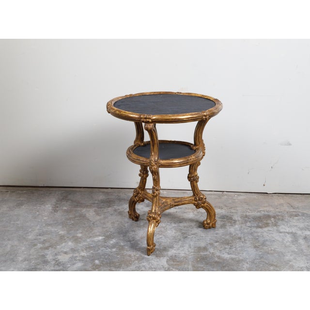 Italian Carved Giltwood Side Table with Slate Top, Shelf and Floral Motifs For Sale - Image 12 of 12
