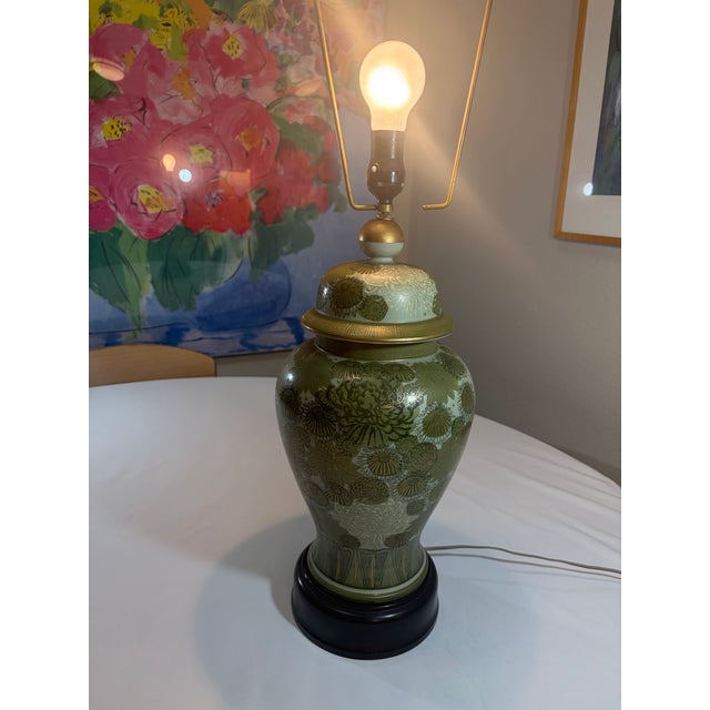 Vintage Japanese Fujita Kutani Celadon Ginger Jar Lamp Chrysanthemum For Sale - Image 12 of 12