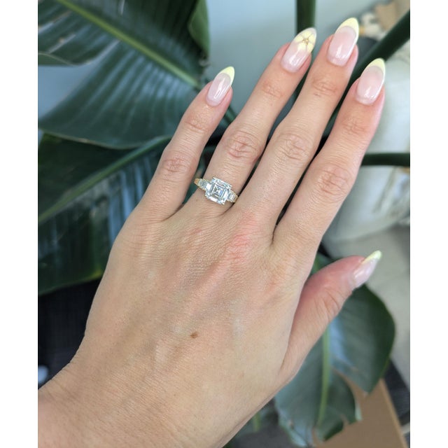 Modern 3Ct Lab Diamond Ring With Lab Diamond Accents: Solid 14k Gold, Asscher Cut 8mm, Size 6.75 For Sale - Image 3 of 8