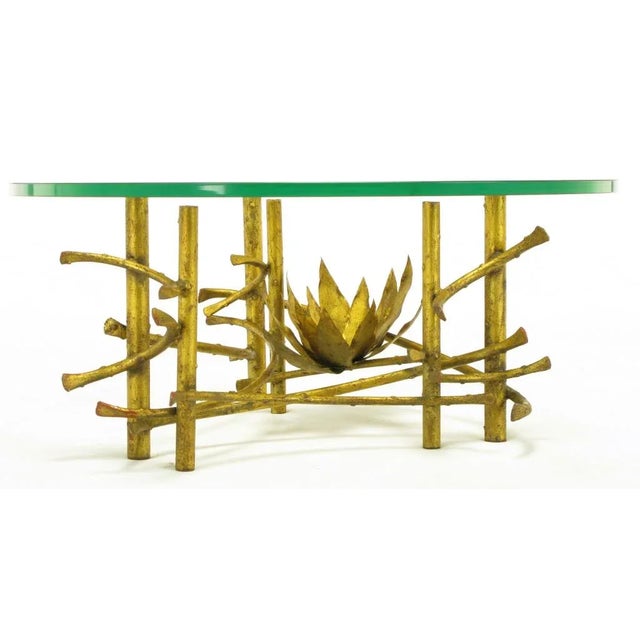 1960s 1960s Brutalist Gilt Iron Lotus Coffee Table For Sale - Image 5 of 8