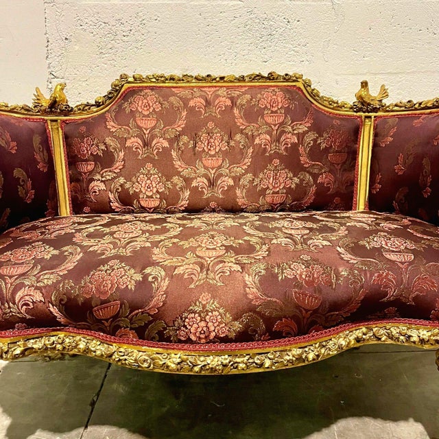 Baroque 1990s Baroque Style Red Wine Sofa – Gold Leaf Details For Sale - Image 3 of 5