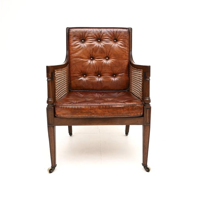 Antique Edwardian Leather and Cane Armchair, 1900 For Sale - Image 11 of 11