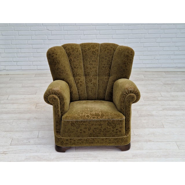 Vintage Danish Relax Chair in Green Fabric, 1950s For Sale - Image 13 of 17