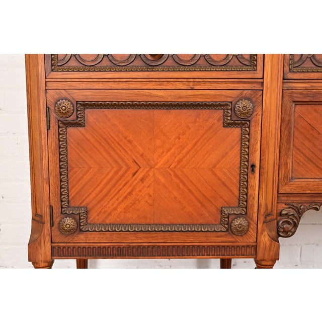 Brown French Regency Louis XVI Carved Walnut and Burl Wood Sideboard by Johnson-Handley-Johnson Furniture, Circa 1920s For Sale - Image 8 of 13