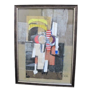 Frank Leonard Brooks Signed Framed Multi-Media Abstract Figures Collage Art For Sale