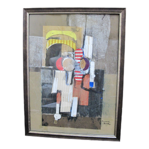 Frank Leonard Brooks Signed Framed Multi-Media Abstract Figures Collage Art