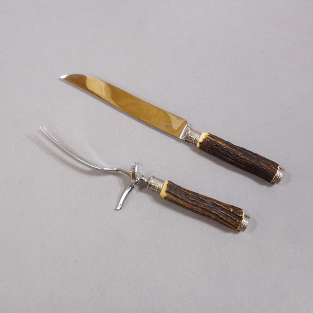 Rustic European Vintage Stainless Steel and Horn Cutlery Serving Set, Wingen 1960s For Sale - Image 3 of 6