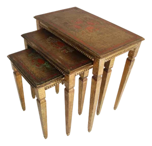 Mid-Century Italian Florentine Gilt Wood Nesting Tables with Straight Legs, 1960s, Set of 3