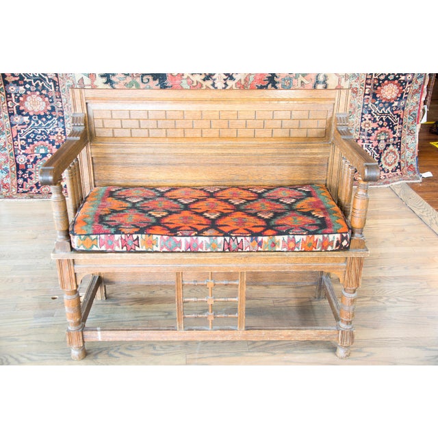 Early 20th Century Danish Bench with Kilim Upholstered Cushion For Sale In Chicago - Image 6 of 14
