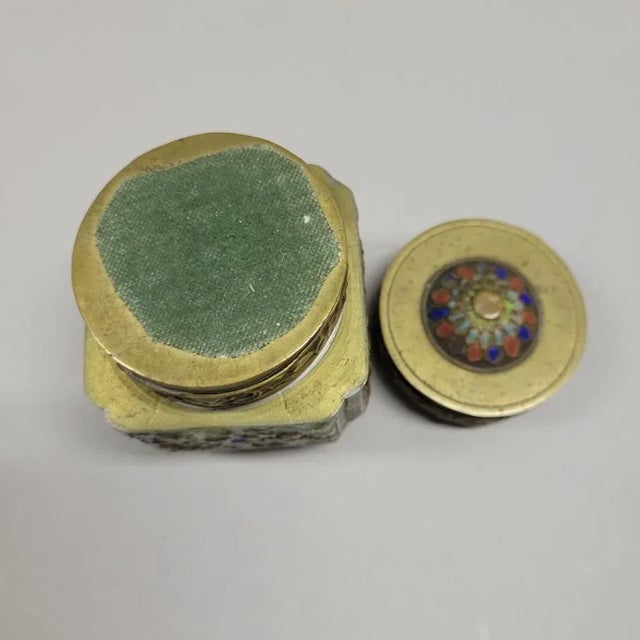 Brass Old Chinese Brass and Enamel Tea Caddy Box For Sale - Image 8 of 8