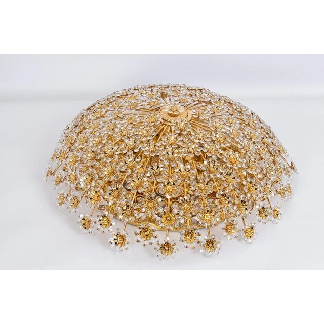 Large Gilt Brass and Cut Glass Flower Flush Mount from Palwa, Germany, 1970s For Sale - Image 6 of 13