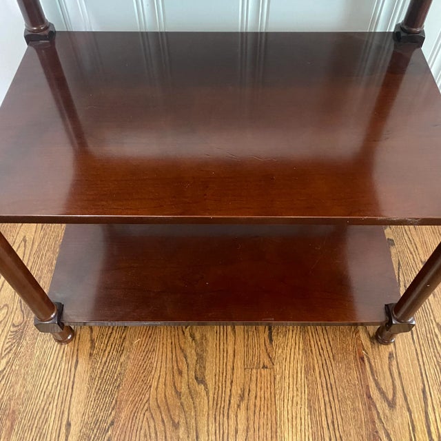 Wood Vintage Late 20th Century Three-Tiered Bar Cart or Buffet Serving Table With Brass Pineapple Finials For Sale - Image 7 of 8