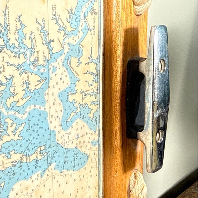 Mid 20th Century Vintage Nautical Serving Tray With Chesapeake Bay Chart and Rope Detail For Sale - Image 5 of 8