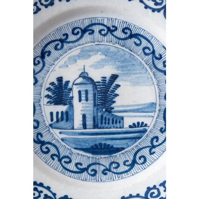 18th Century Dutch Delft Blue and White Landscape Dishes, Set of 2 For Sale - Image 5 of 12