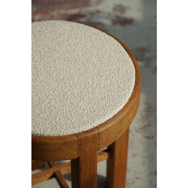 Mid-Century Danish Oak Stool Reupholstered in Bouclé Wool from Rud. Rasmussen, 1950s For Sale - Image 6 of 11