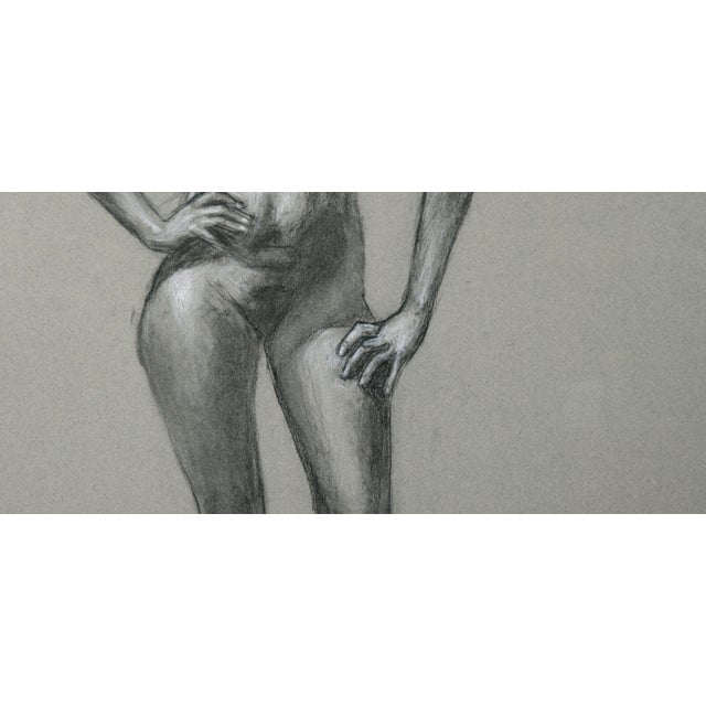 American "Standing Figure" Nude in Charcoal and Color Pencil on Paper by George Wishon For Sale - Image 3 of 8