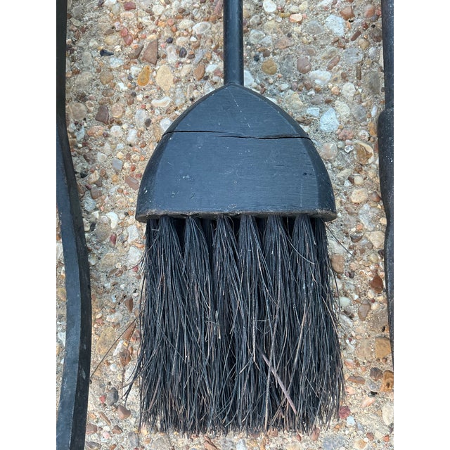 Metal Vintage Pilgrim Black Iron & Solid Brass Fireplace Tool Set For Sale - Image 7 of 9