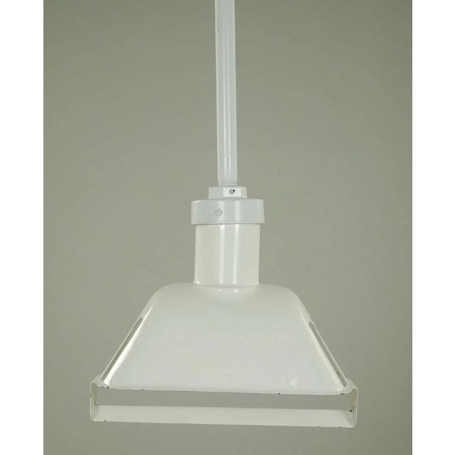 Industrial Late 20th Century Restored White Enameled Steel Industrial Pendant Light For Sale - Image 3 of 10
