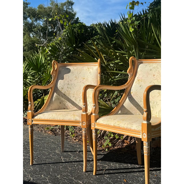 Harris Marks 1960s Harris Marcus French Empire-Style Swan Carved Armchairs – Pair For Sale - Image 4 of 10