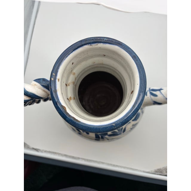 Spanish Antique Spanish Fajalauza Granada Blue & White Hand Painted Ceramic Jarra 15” For Sale - Image 3 of 8