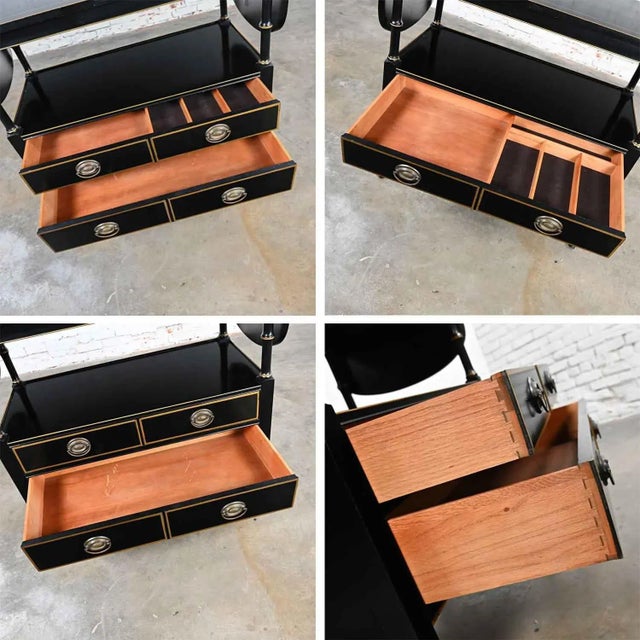 Mid 20th Century Mid-20th Century Regency Style Drexel Black & Gold Drop Leaf Rolling Server Dry Bar Beverage Cart For Sale - Image 5 of 13