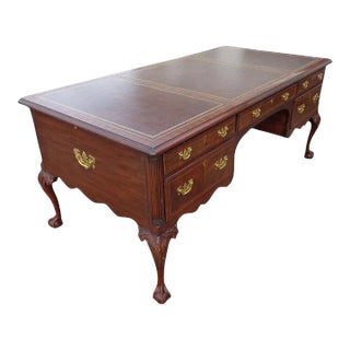 1970s Henkel Moore Chippendale Mahogany Leather Top Ball and Claw Executive Desk For Sale