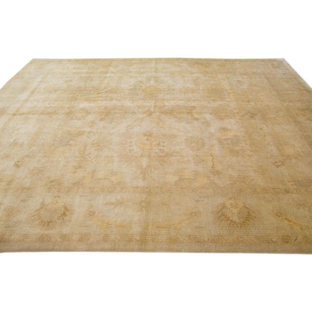 1960s 1960s Vintage Turkish Oushak Handmade Floral Beige Wool Rug For Sale - Image 5 of 7