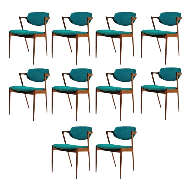 Fully Restored Model 42 Teak Dining Chairs by Kai Kristiansen for Schou Andersen, 1960s, Set of 10 For Sale