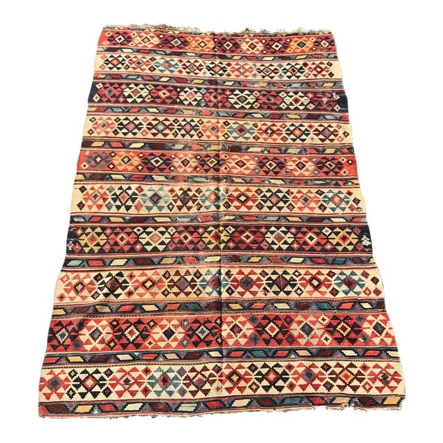 Vintage Flat Weave Caucasian Kilim Rug-5′2″ × 9′2″ For Sale