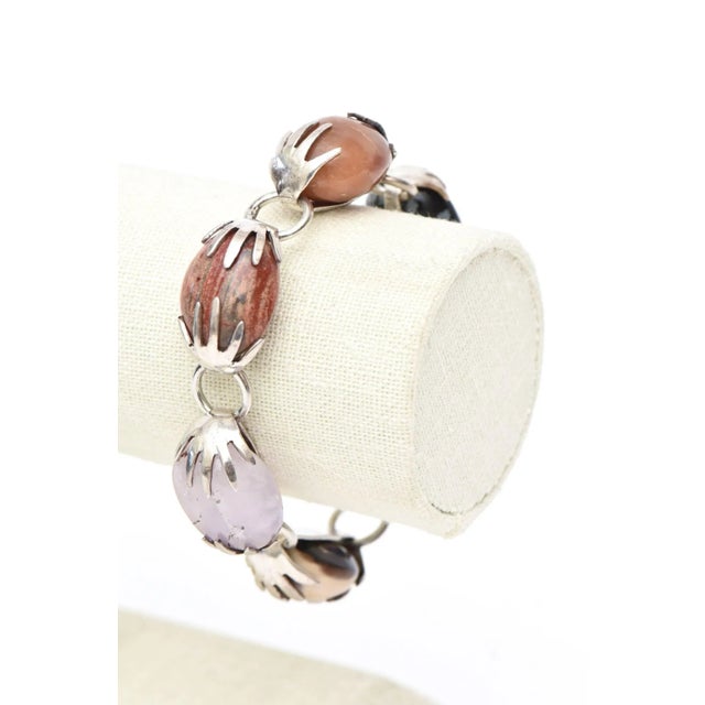Amethyst Vintage Hallmarked Sterling Silver, Amethyst and Agate Stone Hand Bracelet For Sale - Image 8 of 8