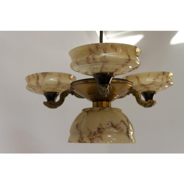 Art Nouveau Danish Chandelier with Marbled Opaline Shades, 1920s For Sale - Image 6 of 18